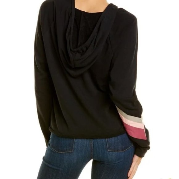 WILDFOX Sweat Halo Black Hoodie Pullover with Pink Stripes - Picture 2 of 9